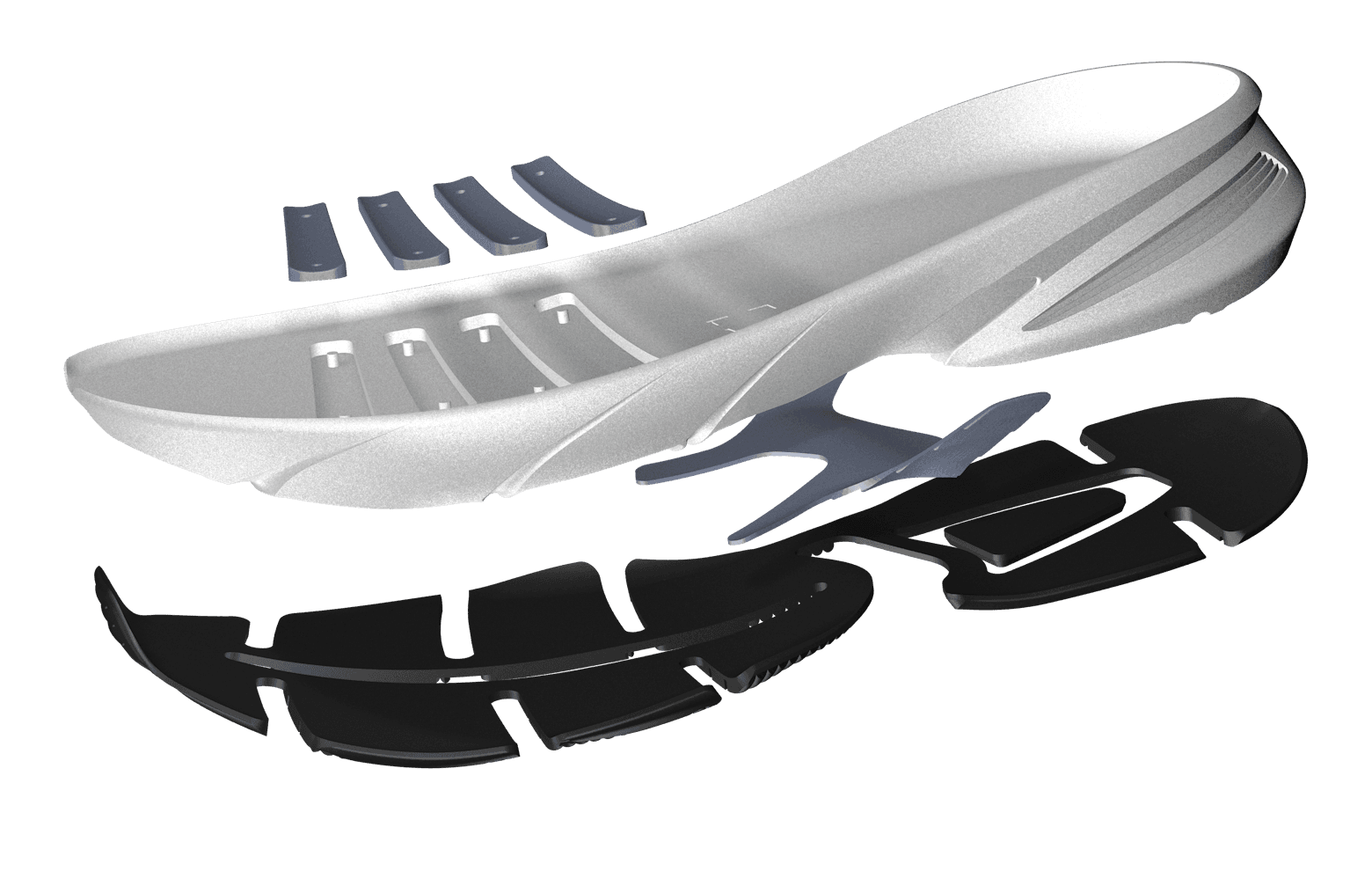 Exploded view of the four-layer sole assembly